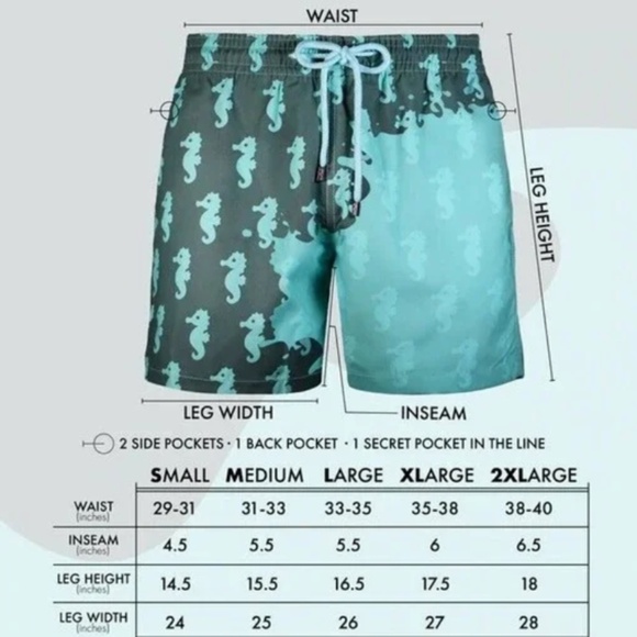 NWT Capelle Miami Switch Color Changing‎ Sea Horse Swim Trunks Sz 2XL - Picture 8 of 9